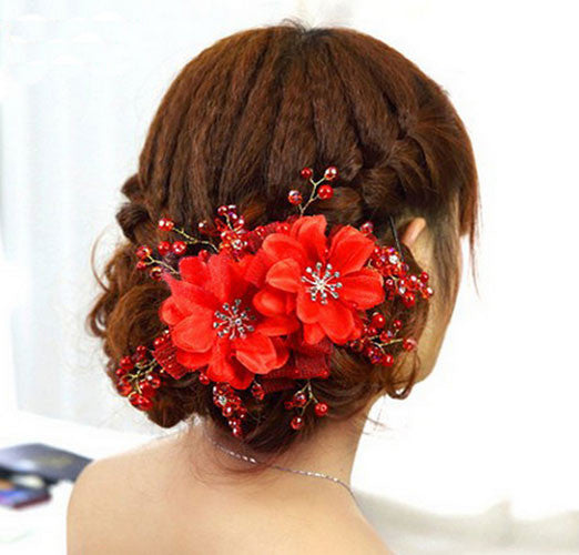 Handmade Jewelry Red Crystal Beads Hair